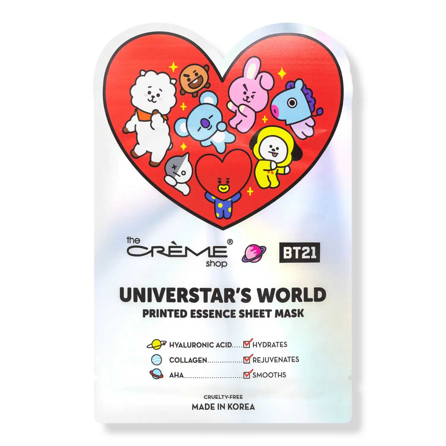 Тканевая маска для лица BT21 Universtar's World Printed Essence Sheet Mask The Crème Shop
Тканевая маска для лица BT21 Universtar's World Printed Essence Sheet Mask The Crème Shop
