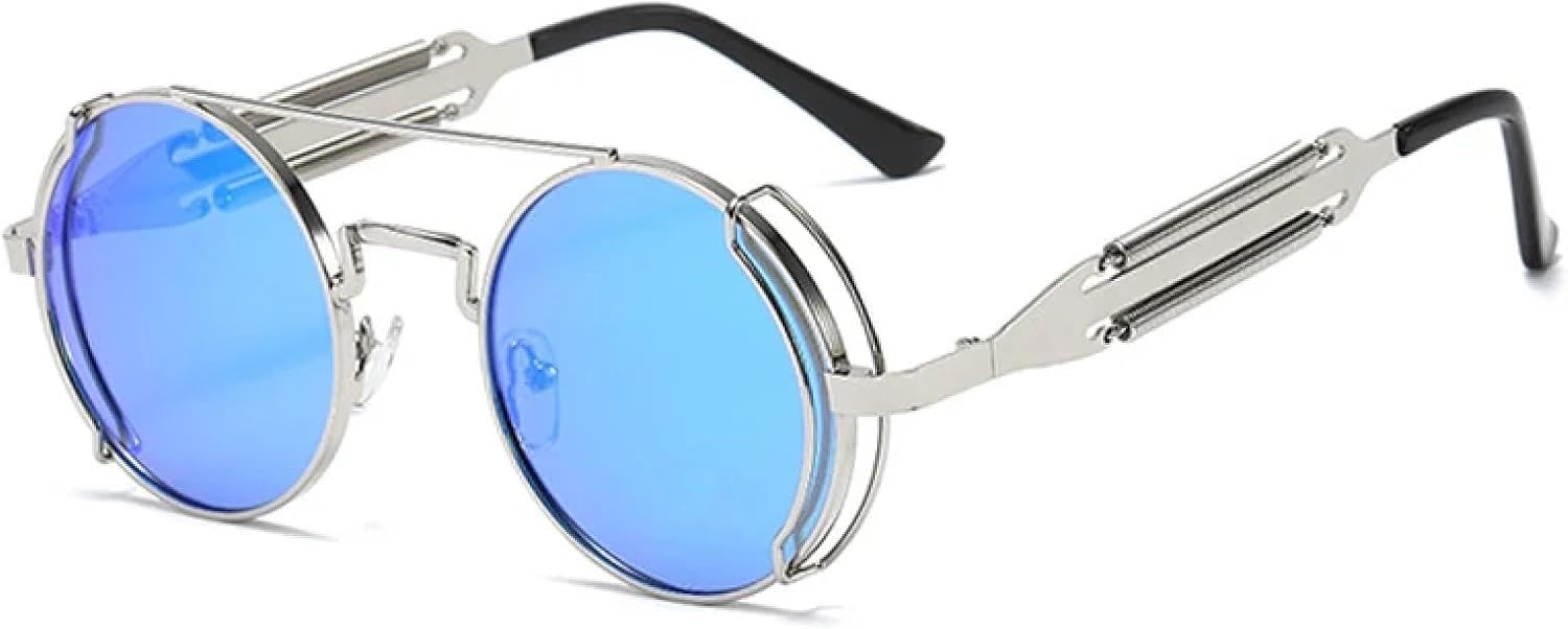 Солнцезащитные очки с защитой от УФ-излучения UV400 | Круглые металлические очки в стиле стимпанк | Для женщин и мужчин, для занятий спортом на открытом воздухе и вождения DSVIGF, Silver-blue
Солнцезащитные очки с защитой от УФ-излучения UV400 | Круглые металлические очки в стиле стимпанк | Для женщин и мужчин, для занятий спортом на открытом воздухе и вождения DSVIGF, Silver-blue