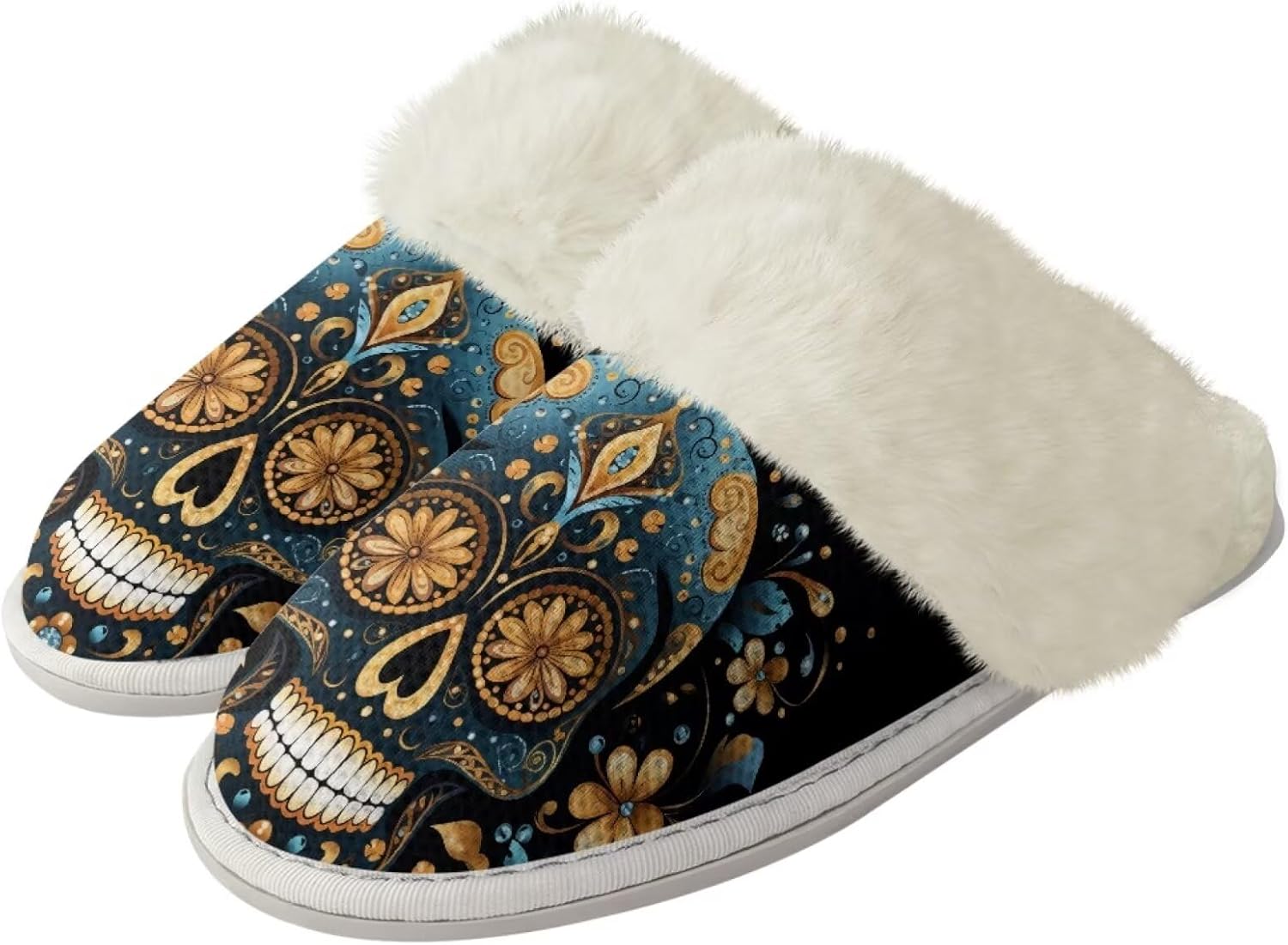 Мягкие домашние тапочки с принтом черепа, удобные, с противоскользящим покрытием и поддержкой свода стопы, идеально подходят для зимы Getelinseng, синий/золотой
Мягкие домашние тапочки с принтом черепа, удобные, с противоскользящим покрытием и поддержкой свода стопы, идеально подходят для зимы Getelinseng, синий/золотой