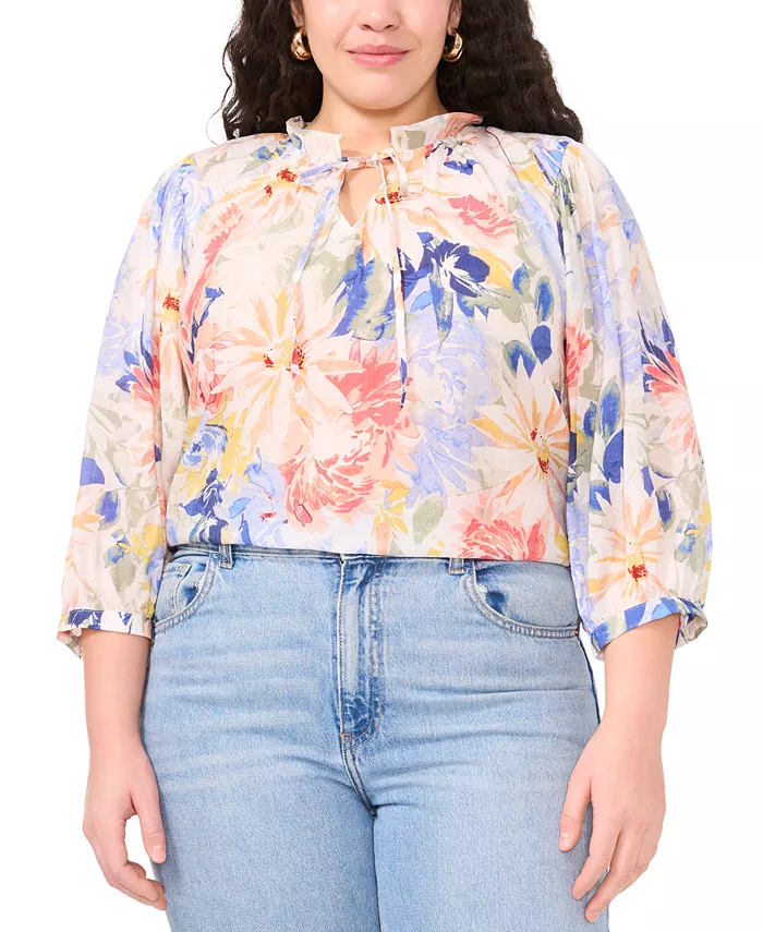 Крестьянский топ с рюшами на воротнике Plus Size Vince Camuto, белый 
Крестьянский топ с рюшами на воротнике Plus Size Vince Camuto, белый