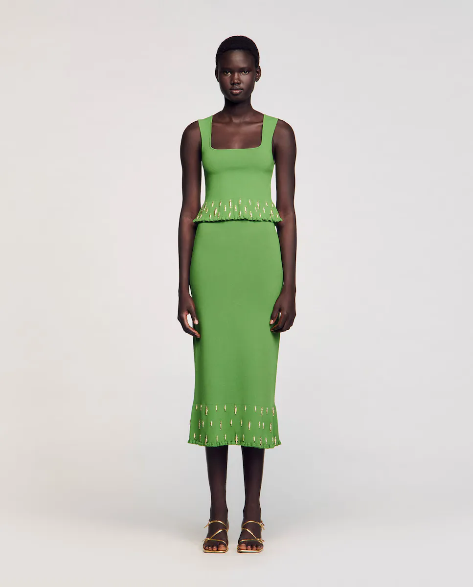 Юбка из трикотажа с подвесками Sandro, зеленый
Юбка из трикотажа с подвесками Sandro, зеленый