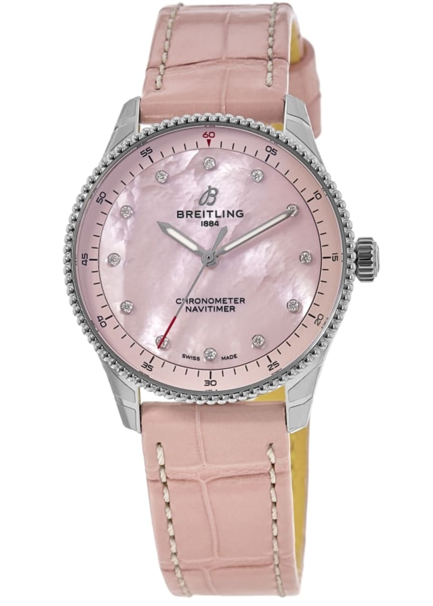 Женские часы Breitling Navitimer 32 Pink Pearl Diamond Dial с кожаным ремешком A77320D91K1P1
Женские часы Breitling Navitimer 32 Pink Pearl Diamond Dial с кожаным ремешком A77320D91K1P1