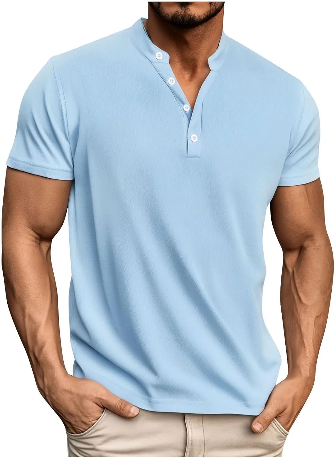 Мужская футболка Henley с коротким рукавом и пуговицей
Мужская футболка Henley с коротким рукавом и пуговицей