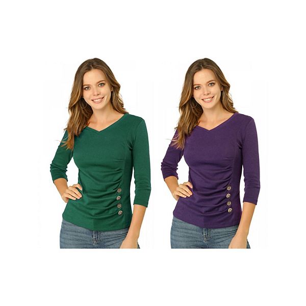 2 упаковки женской блузы с декоративными пуговицами и v-образным вырезом Inspire Chic, Purple Green
2 упаковки женской блузы с декоративными пуговицами и v-образным вырезом Inspire Chic, Purple Green