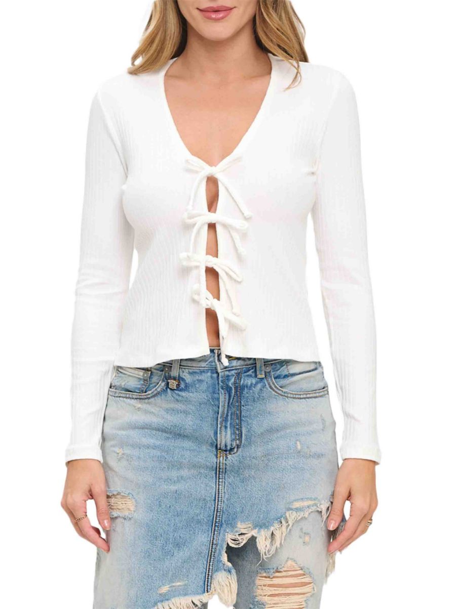 Топ с завязками спереди и ребристой вязкой Renee C., белый
Топ с завязками спереди и ребристой вязкой Renee C., белый