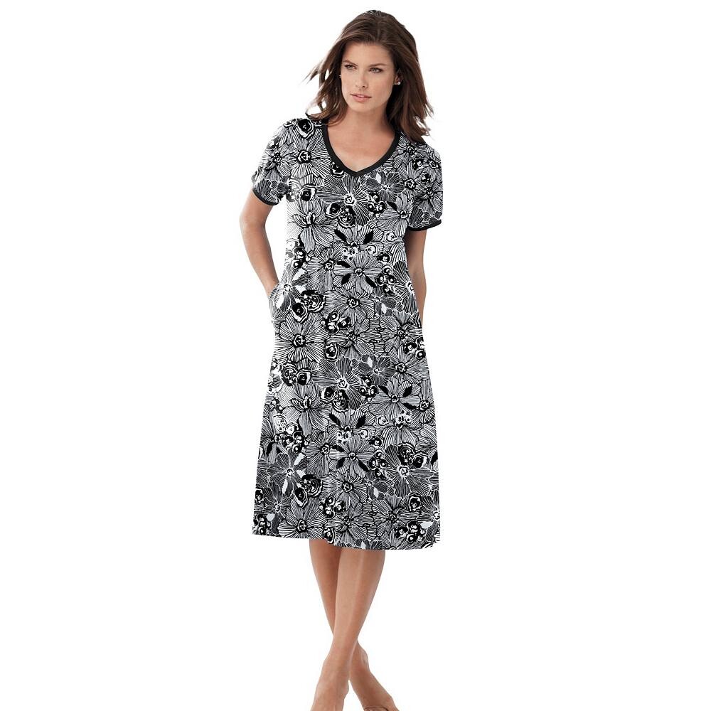 Женская короткая футболка-лежак Dreams & Co. больших размеров, цвет Black White Flower 
Женская короткая футболка-лежак Dreams & Co. больших размеров, цвет Black White Flower