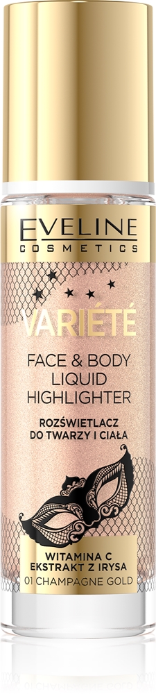 Variété жидкое средство для сияния кожи лица и тела Eveline Cosmetics, atspalvis 01 sparkling wine gold 30 мл
Variété жидкое средство для сияния кожи лица и тела Eveline Cosmetics, atspalvis 01 sparkling wine gold 30 мл