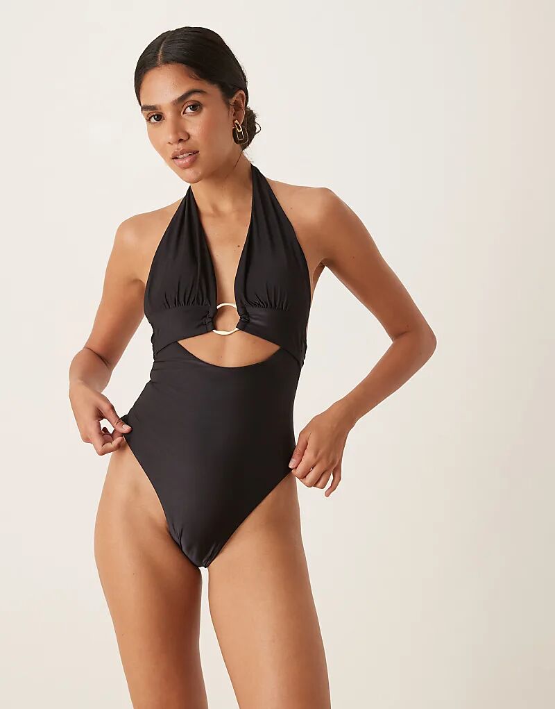 Купальник бикини Tala с золотыми кольцами и вырезом на шее, черный
Купальник бикини Tala с золотыми кольцами и вырезом на шее, черный