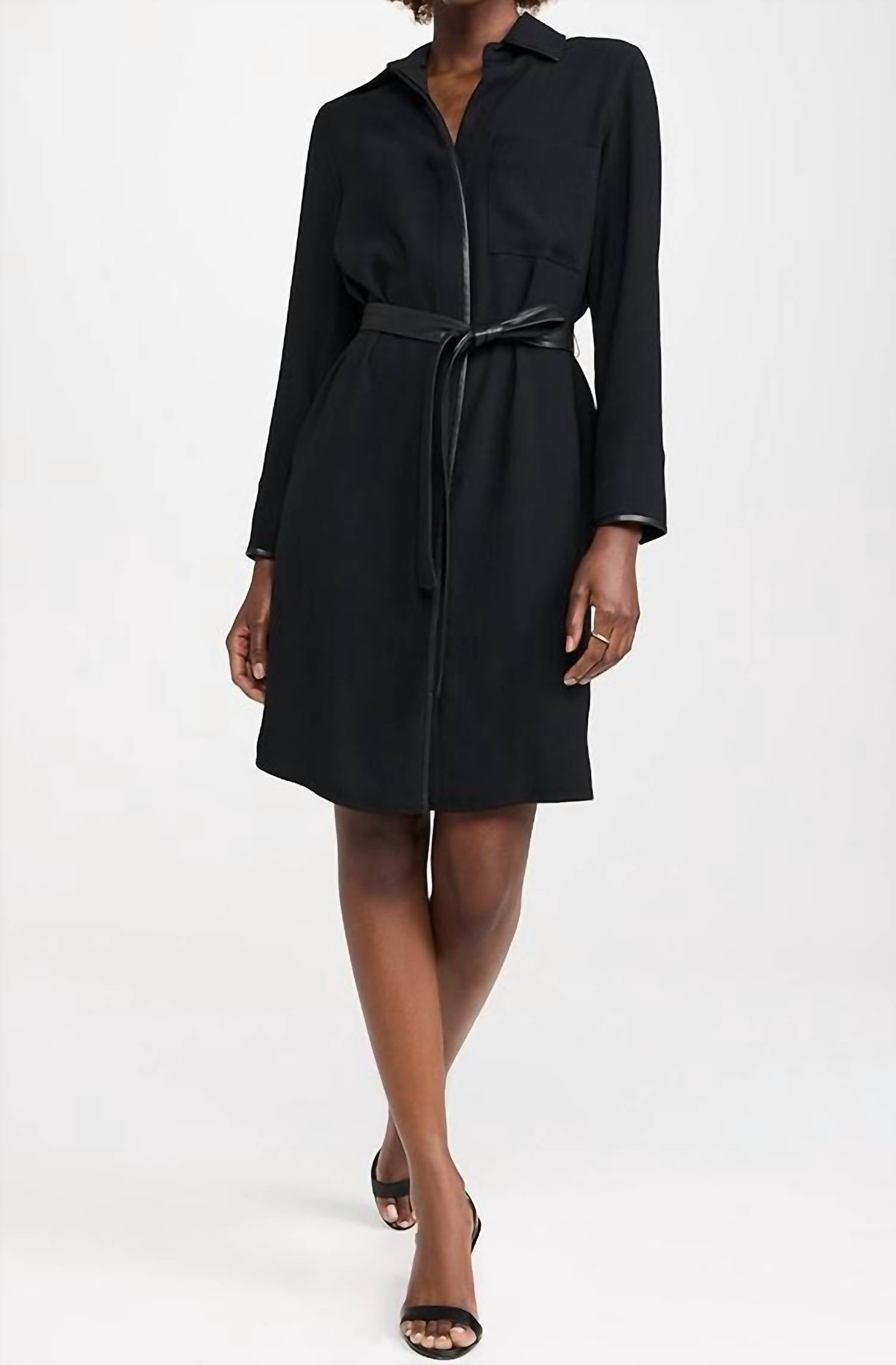 Платье-рубашка с кожаной отделкой черного цвета Vince
Платье-рубашка с кожаной отделкой черного цвета Vince