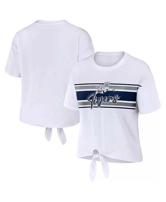Женская белая укороченная футболка в полоску с узлом спереди Jackson State Tigers Wear By Erin Andrews
Женская белая укороченная футболка в полоску с узлом спереди Jackson State Tigers Wear By Erin Andrews