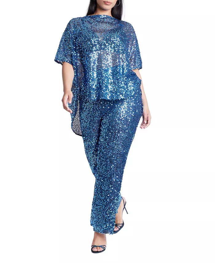 Женские брюки прямого кроя с открытой сеткой и пайетками ELOQUII, синий
Женские брюки прямого кроя с открытой сеткой и пайетками ELOQUII, синий