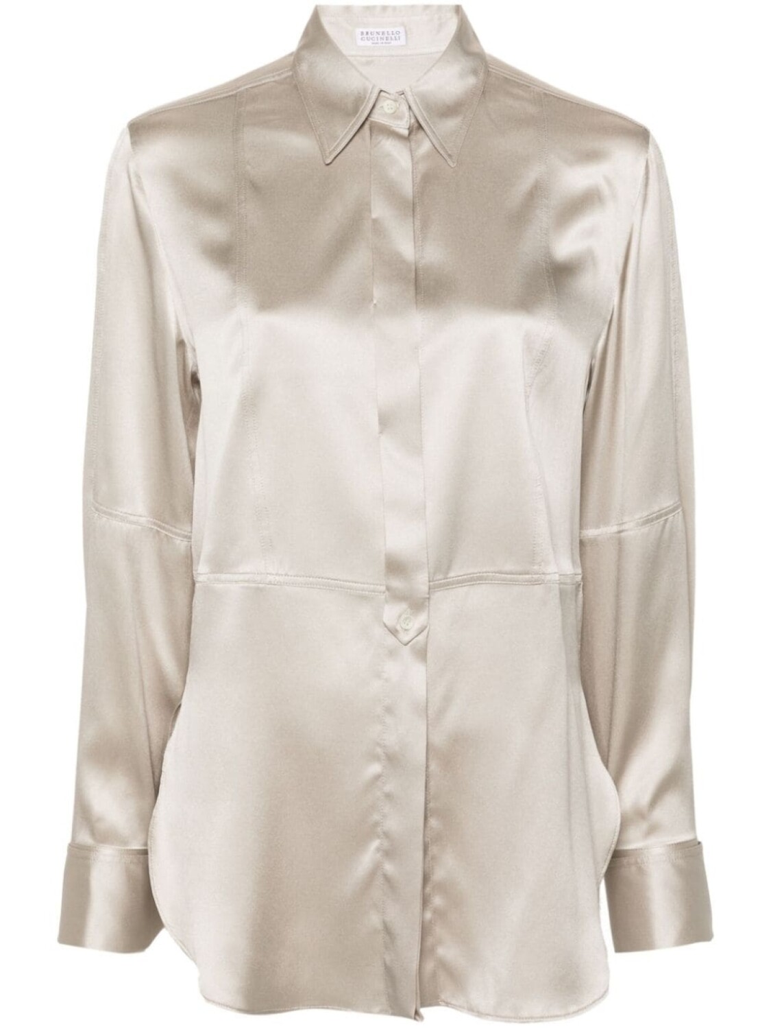 Brunello Cucinelli атласная рубашка с заостренным воротником, серый
Brunello Cucinelli атласная рубашка с заостренным воротником, серый