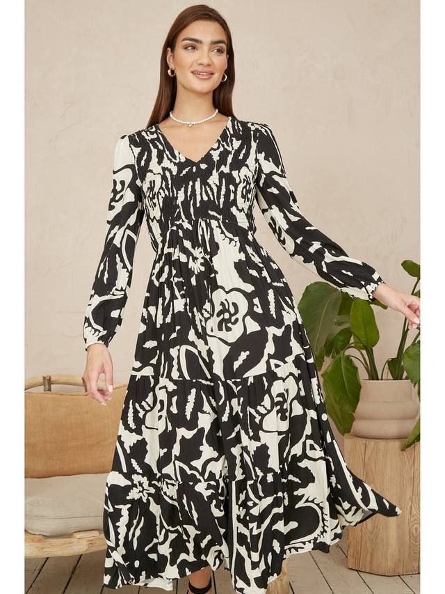 Платье миди с рюшами и абстрактным принтом Yumi, черный
Платье миди с рюшами и абстрактным принтом Yumi, черный