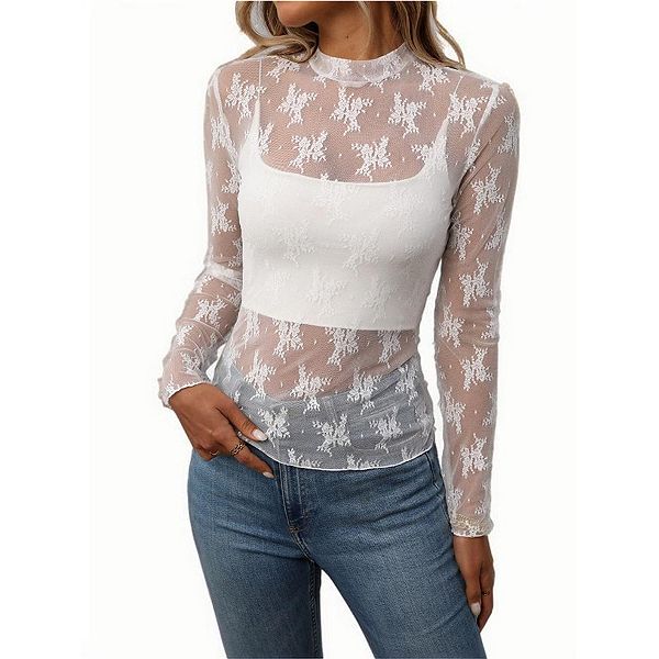 Женская блузка Sheer Floral Lace с воротником-стойкой и длинными рукавами Clearflower, Small Lace White
Женская блузка Sheer Floral Lace с воротником-стойкой и длинными рукавами Clearflower, Small Lace White