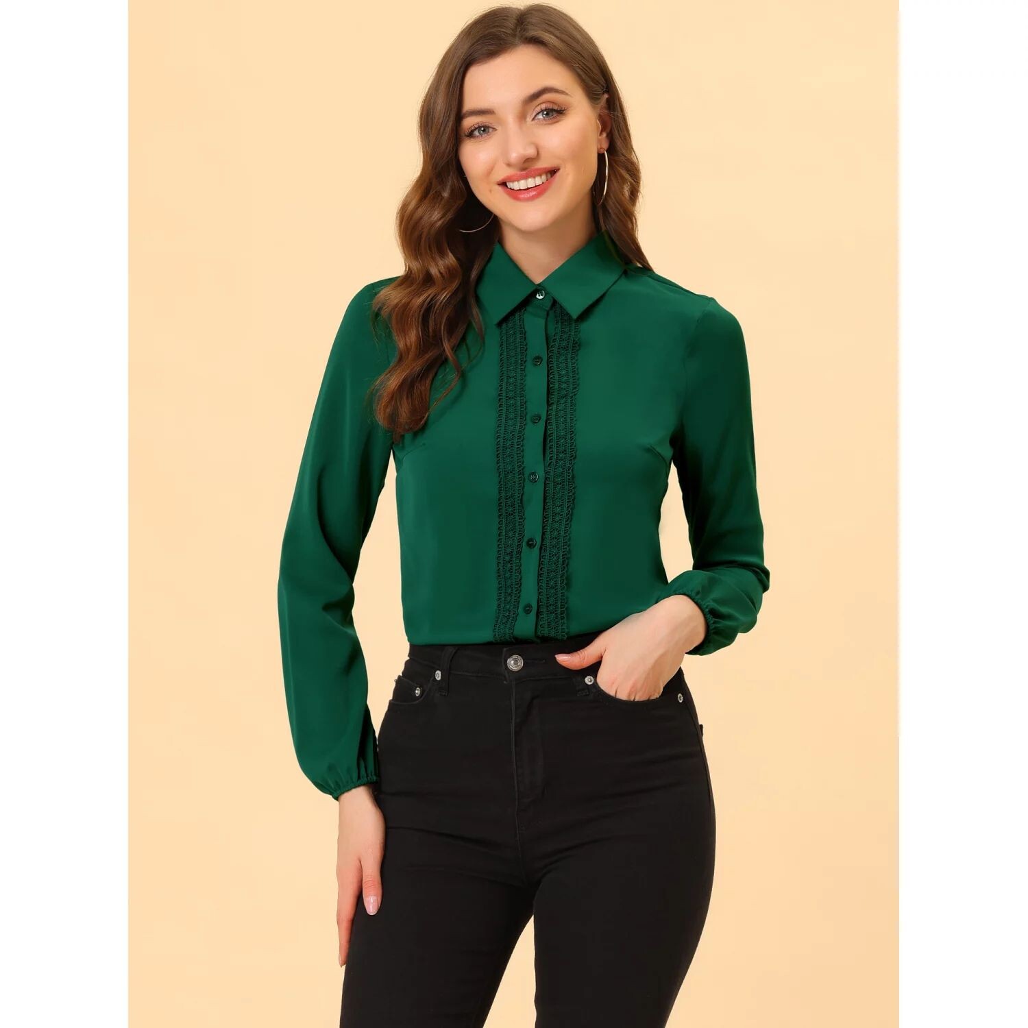 Женские рубашки с длинным рукавом и отложным воротником на пуговицах и кружевным декором ALLEGRA K, белый
Женские рубашки с длинным рукавом и отложным воротником на пуговицах и кружевным декором ALLEGRA K, белый