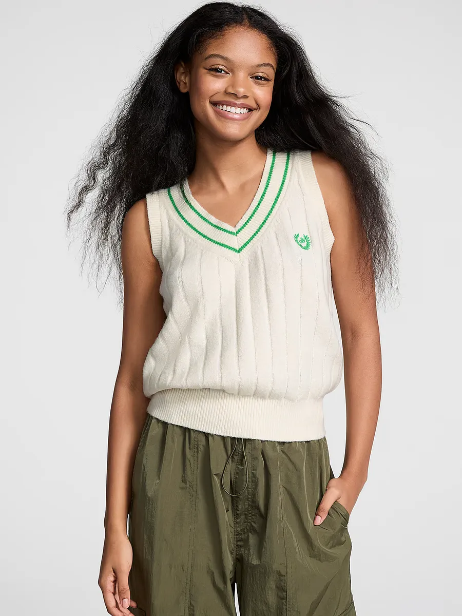 Университетский вязаный свитер-жилет Pink, белый
Университетский вязаный свитер-жилет Pink, белый