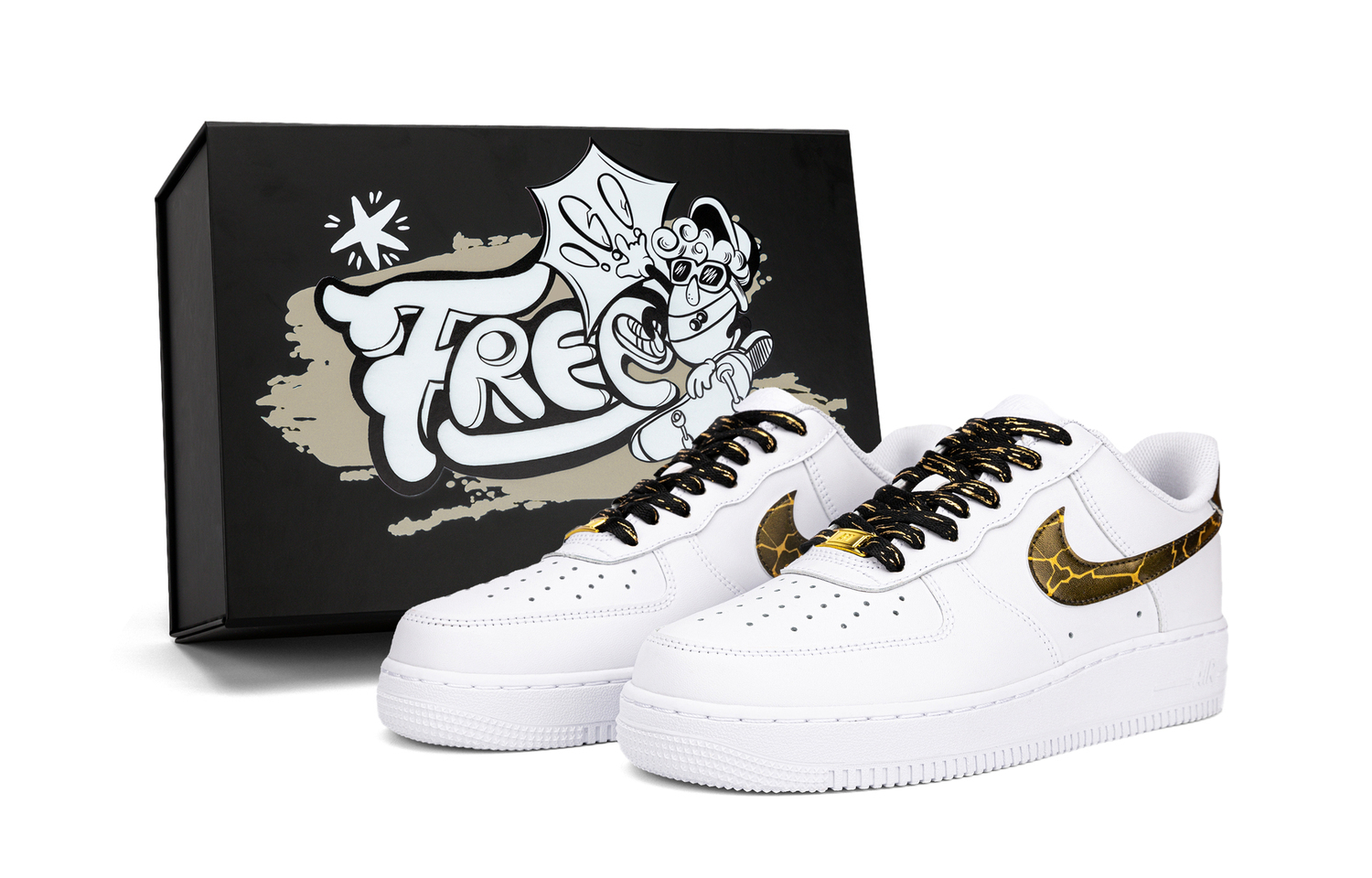 Кроссовки Nike Air Force 1 Low мужские черно-белые с золотым кракелюром, цвет Black Gold Crackle
Кроссовки Nike Air Force 1 Low мужские черно-белые с золотым кракелюром, цвет Black Gold Crackle