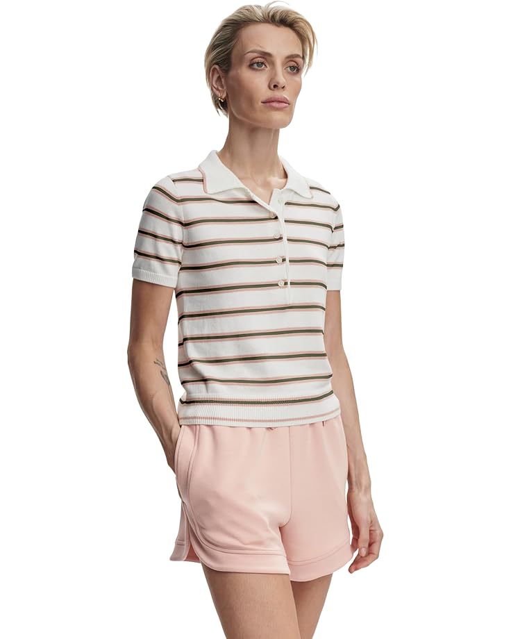 Рубашка поло Varley Faustine Button Neck Polo, цвет White Pink Ivory Stripe 
Рубашка поло Varley Faustine Button Neck Polo, цвет White Pink Ivory Stripe