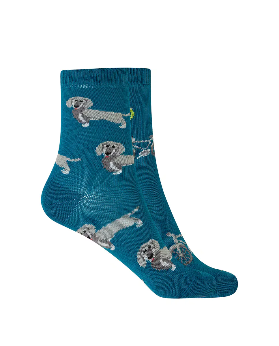 Комплект из 2 пар детских хлопчатобумажных носков с собакой и велосипедом Punto Blanco, синий 
Комплект из 2 пар детских хлопчатобумажных носков с собакой и велосипедом Punto Blanco, синий