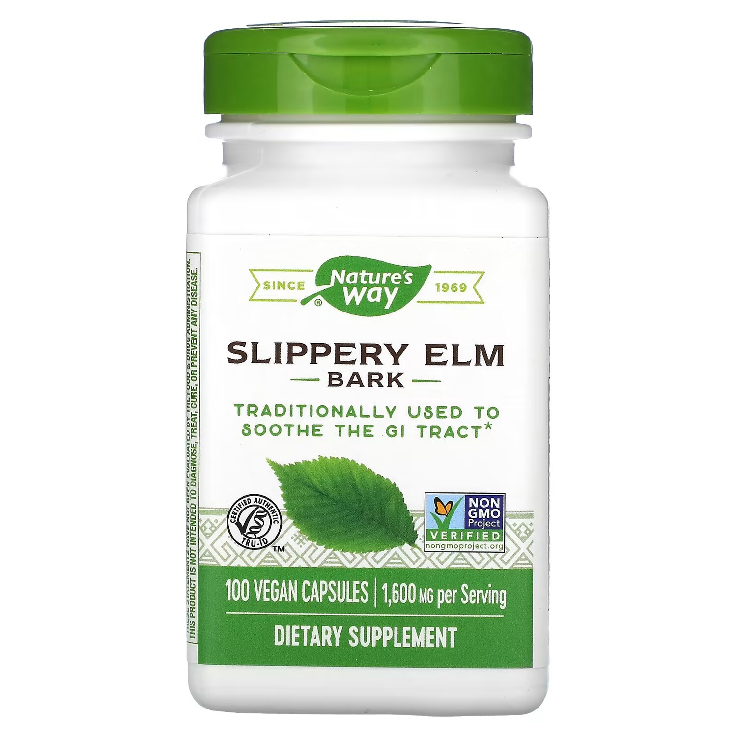 Добавка Nature's Way Slippery Elm Bark 1600 мг, 100 веганских капсул
Добавка Nature's Way Slippery Elm Bark 1600 мг, 100 веганских капсул