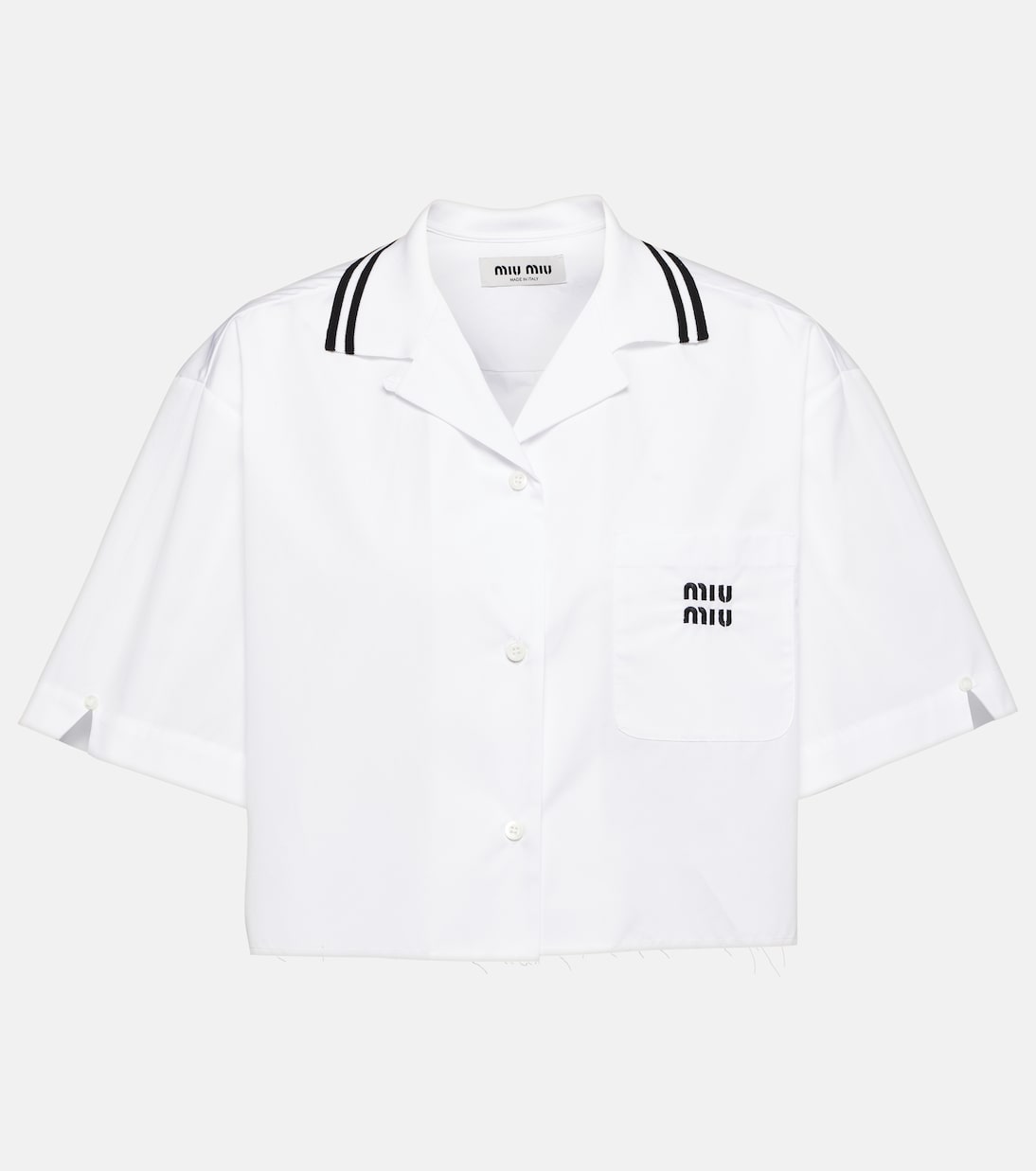 Хлопковая поплиновая укороченная рубашка с логотипом Miu Miu, белый
Хлопковая поплиновая укороченная рубашка с логотипом Miu Miu, белый