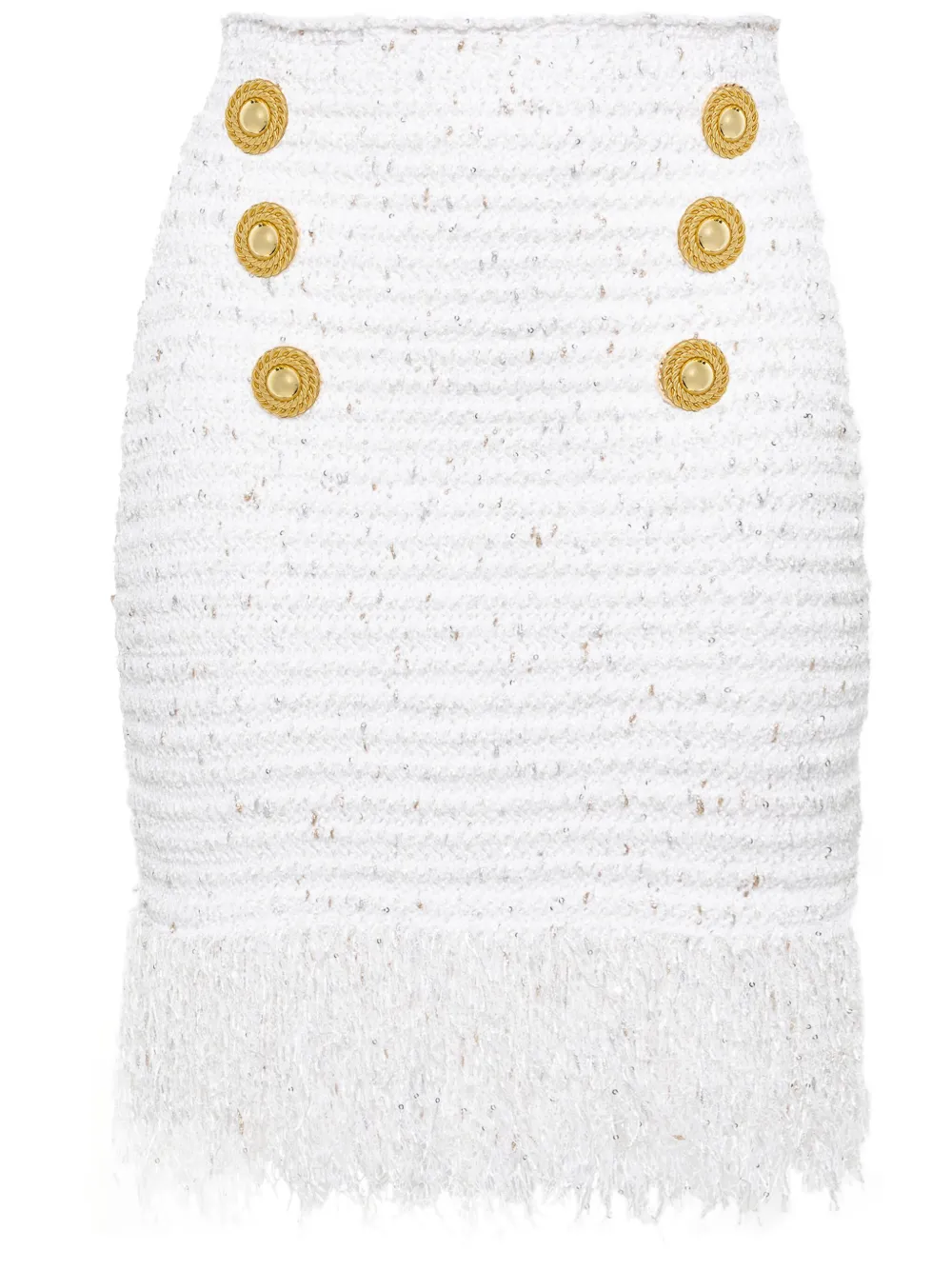 Твидовая юбка 6-Button с бахромой BALMAIN, белый 
Твидовая юбка 6-Button с бахромой BALMAIN, белый