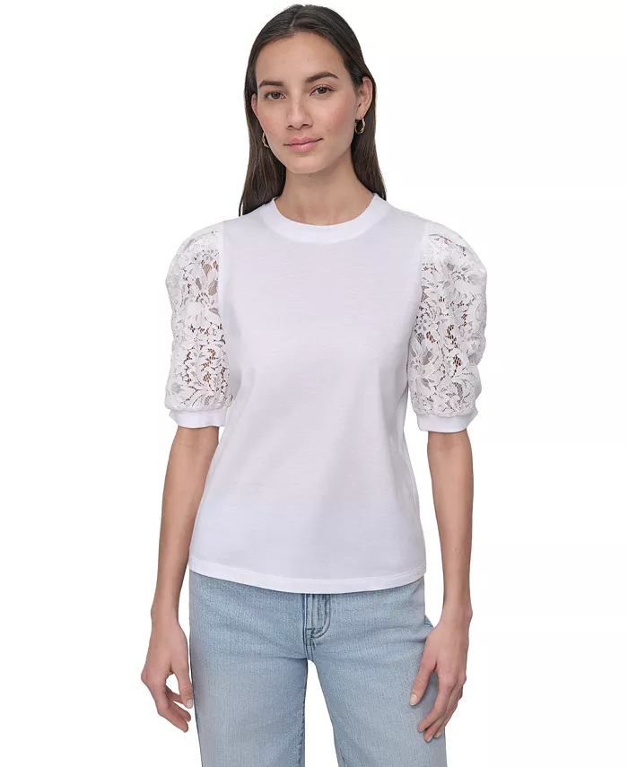 Женский топ с кружевными рукавами Mixed Media DKNY Jeans, белый
Женский топ с кружевными рукавами Mixed Media DKNY Jeans, белый