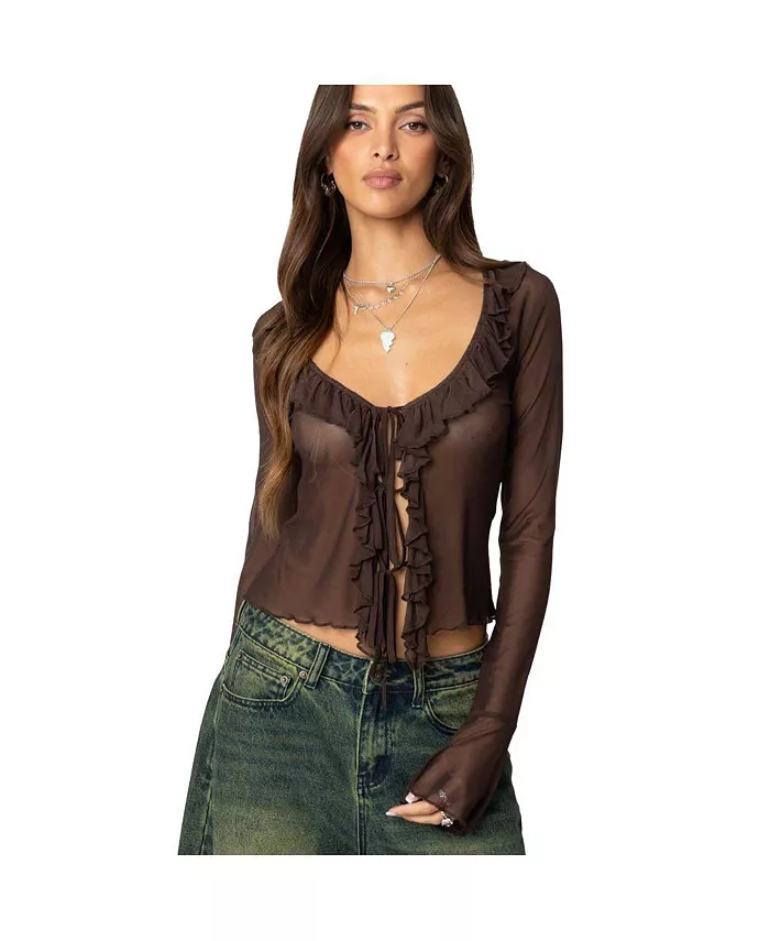 Женский топ с рюшами из прозрачной сетки Edikted, коричневый
Женский топ с рюшами из прозрачной сетки Edikted, коричневый