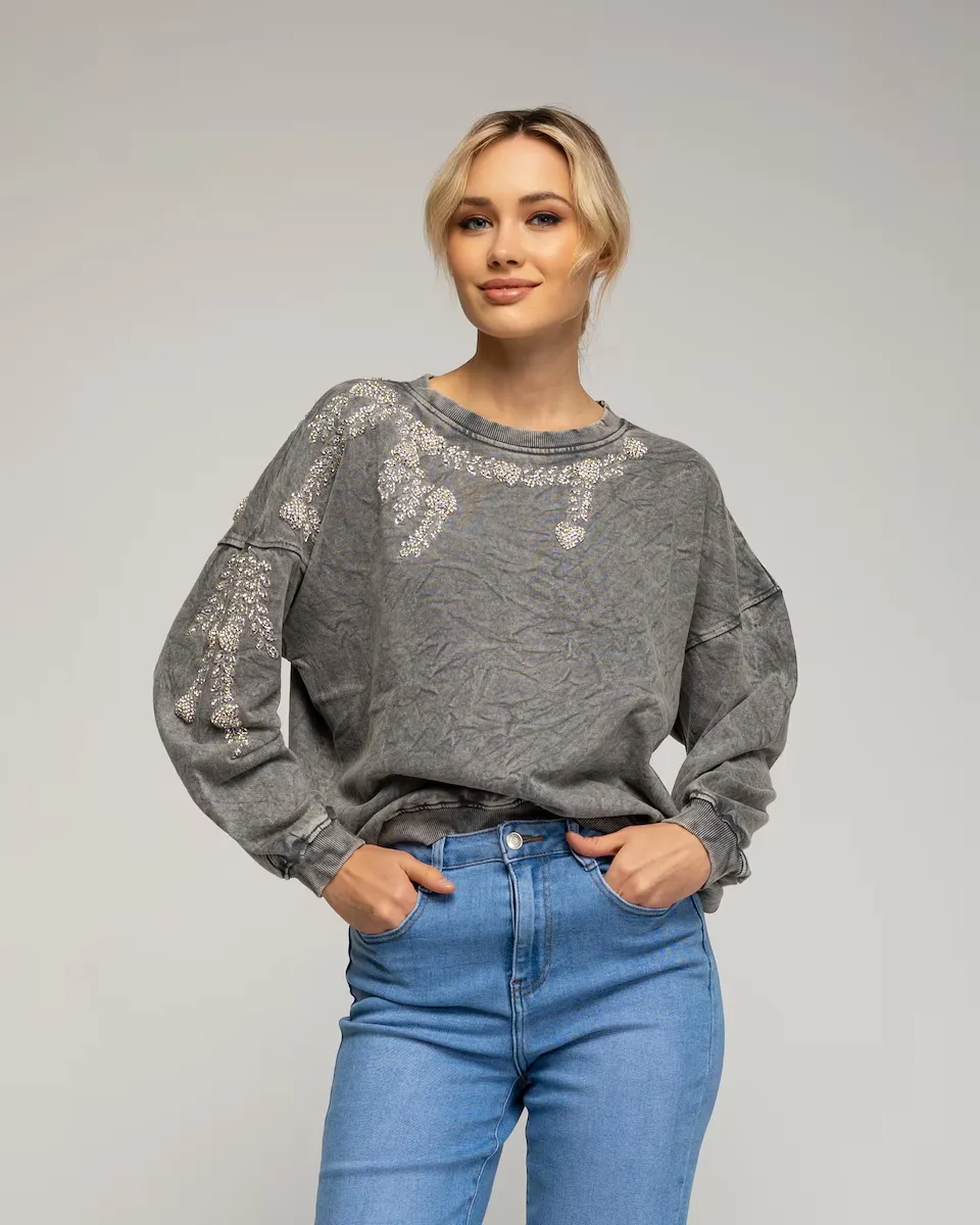 Женская толстовка с пайетками на горловине и рукавах Tantra, серый
Женская толстовка с пайетками на горловине и рукавах Tantra, серый