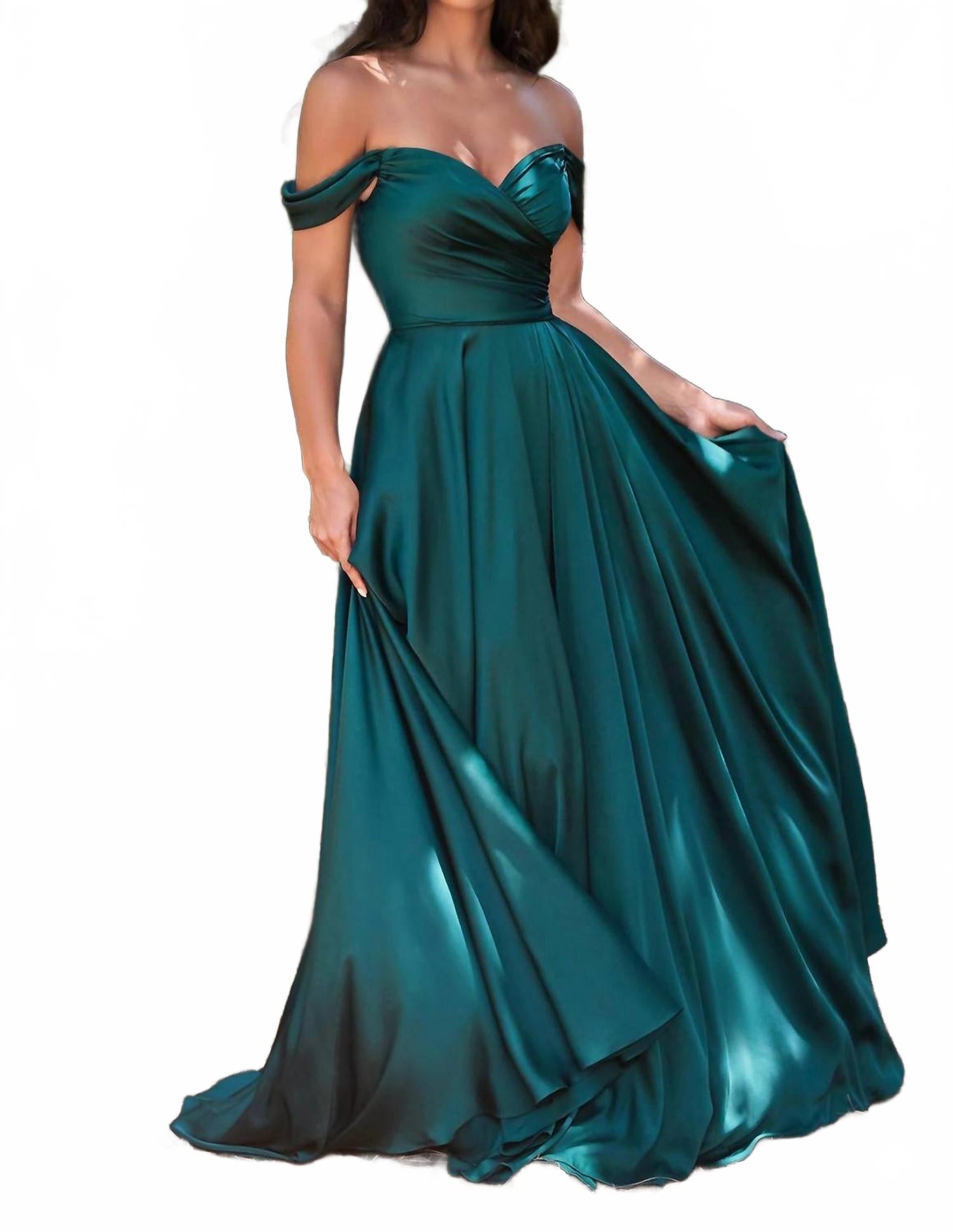 Изумрудное сатиновое платье с открытыми плечами и силуэтом А-силуэта Cinderella Divine, изумрудный
Изумрудное сатиновое платье с открытыми плечами и силуэтом А-силуэта Cinderella Divine, изумрудный