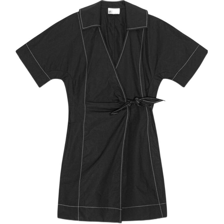 Платье-мини с запахом из поплина GANNI, черное
Платье-мини с запахом из поплина GANNI, черное