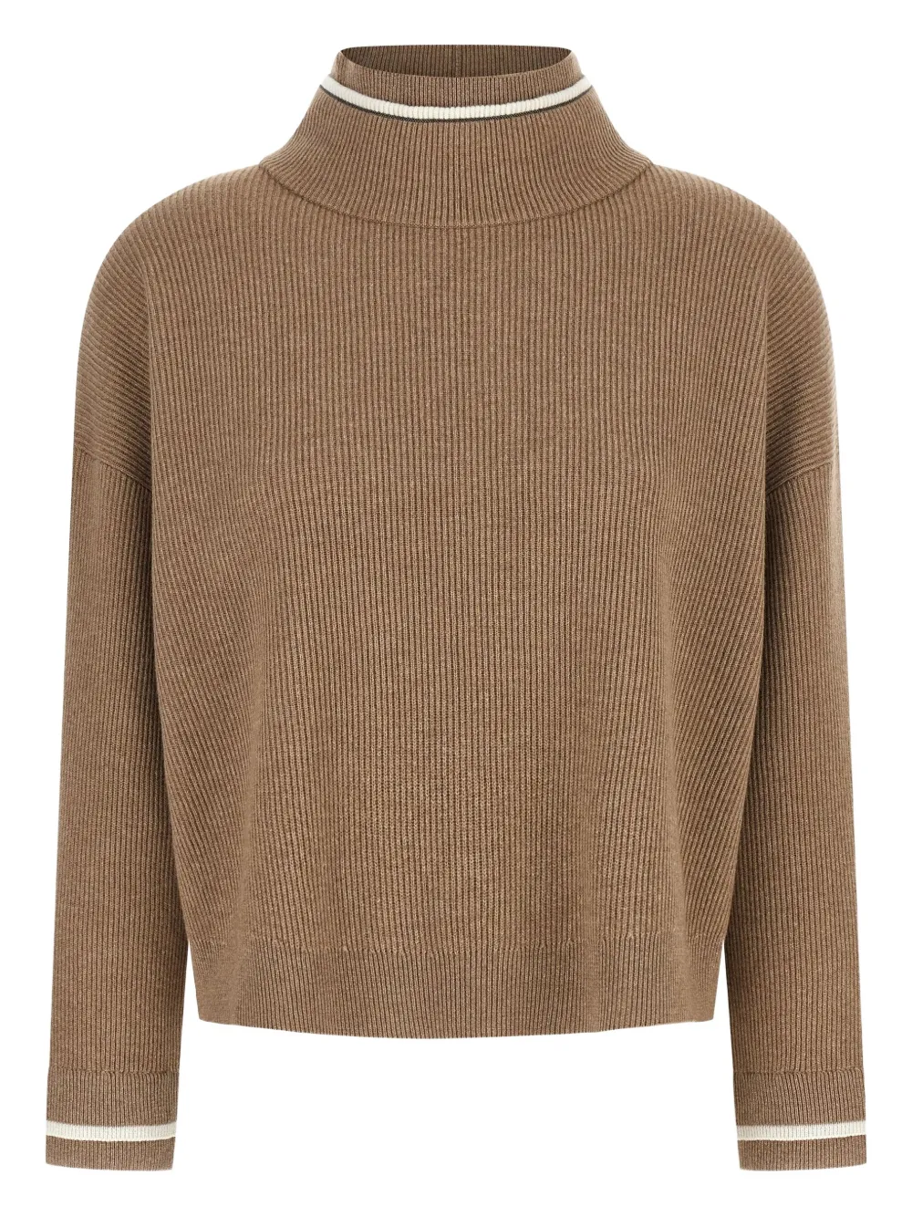 Свитер в рубчик с высоким воротником Brunello Cucinelli, коричневый
Свитер в рубчик с высоким воротником Brunello Cucinelli, коричневый