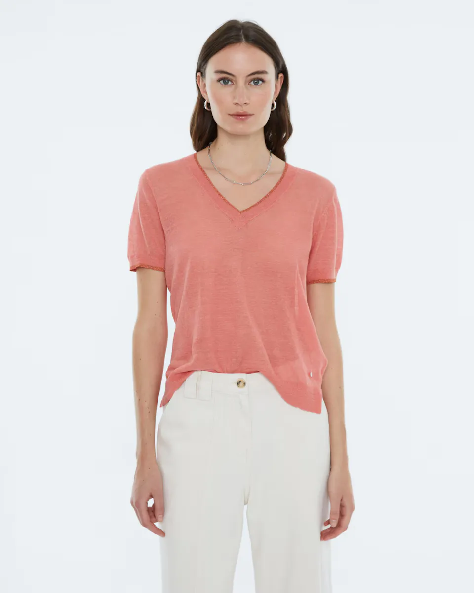 Женский свитер с V-образным вырезом и короткими рукавами Andam, коралловый
Женский свитер с V-образным вырезом и короткими рукавами Andam, коралловый