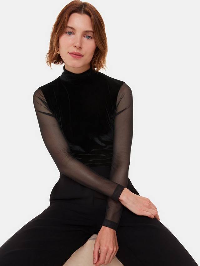 Топ с рукавами из бархатной сетки Whistles, черный
Топ с рукавами из бархатной сетки Whistles, черный