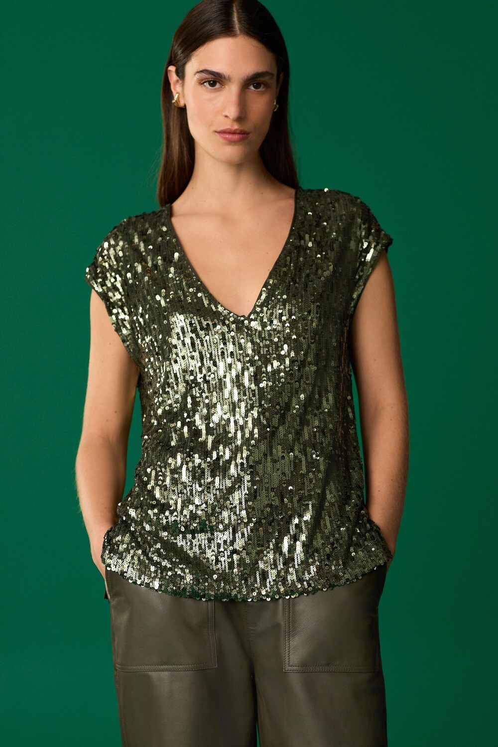 Топ без рукавов с V образным вырезом и пайетками Next, зеленый
Топ без рукавов с V образным вырезом и пайетками Next, зеленый