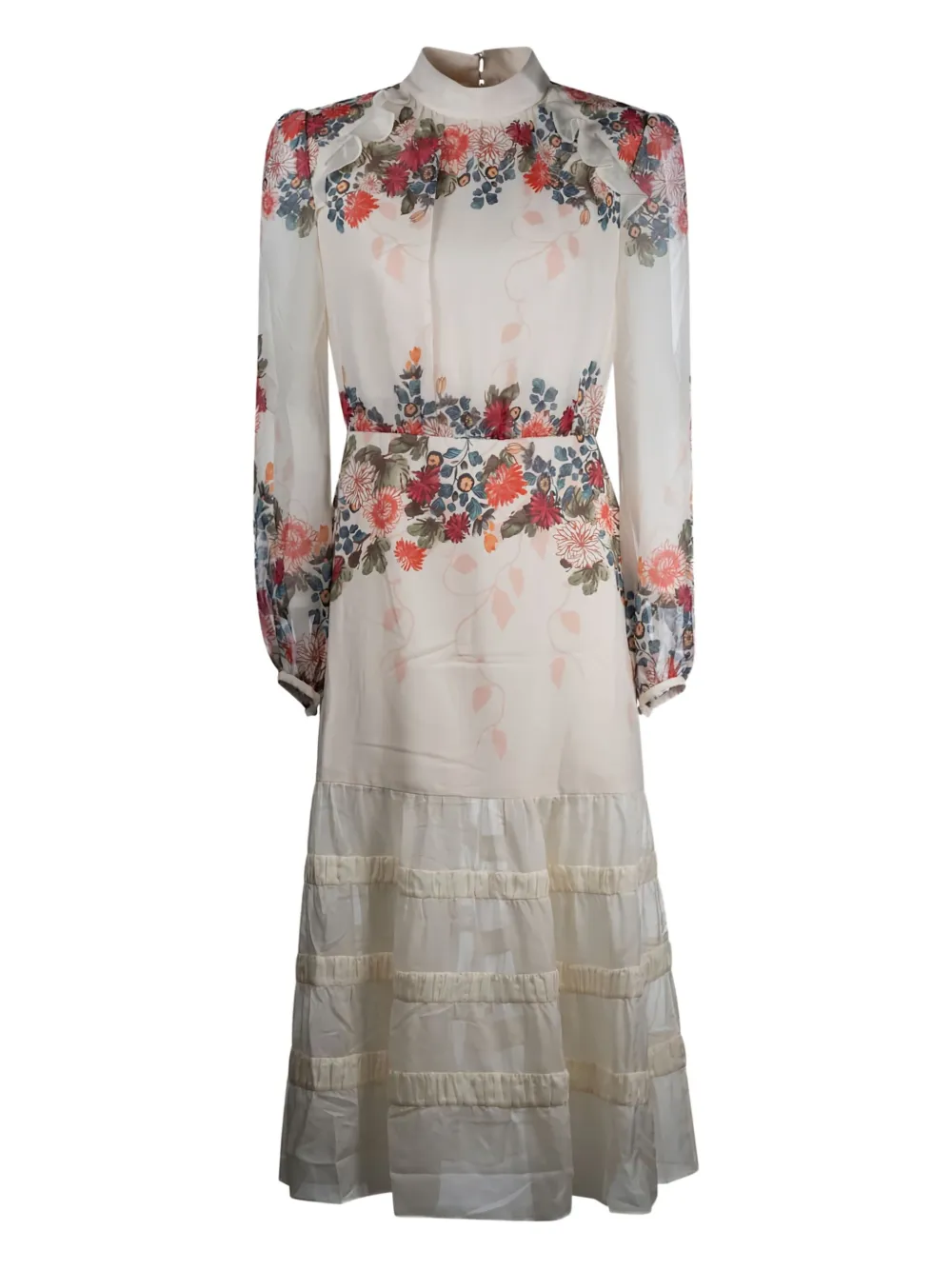 Ярусное платье с цветочным принтом Jacqui Saloni, белый 
Ярусное платье с цветочным принтом Jacqui Saloni, белый