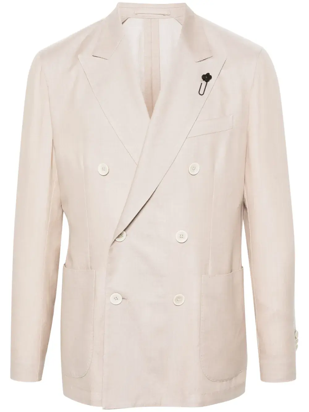 Двубортный пиджак с заостренными лацканами Lardini, нейтральный
Двубортный пиджак с заостренными лацканами Lardini, нейтральный