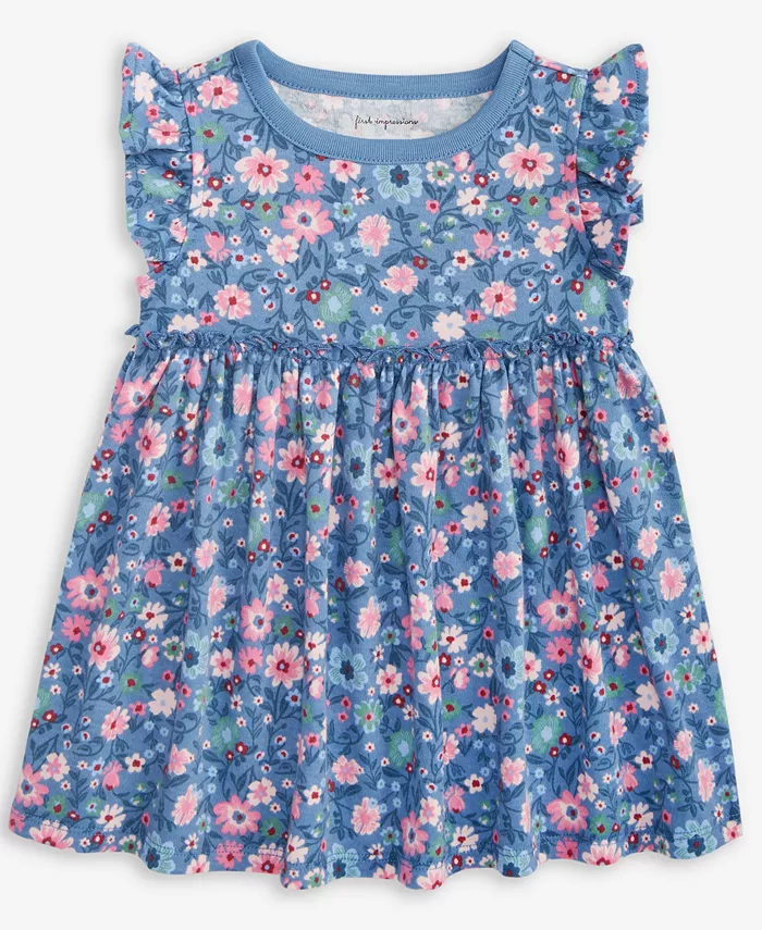 Платье для девочек с короткими рукавами и цветочным принтом First Impressions, синий 
Платье для девочек с короткими рукавами и цветочным принтом First Impressions, синий