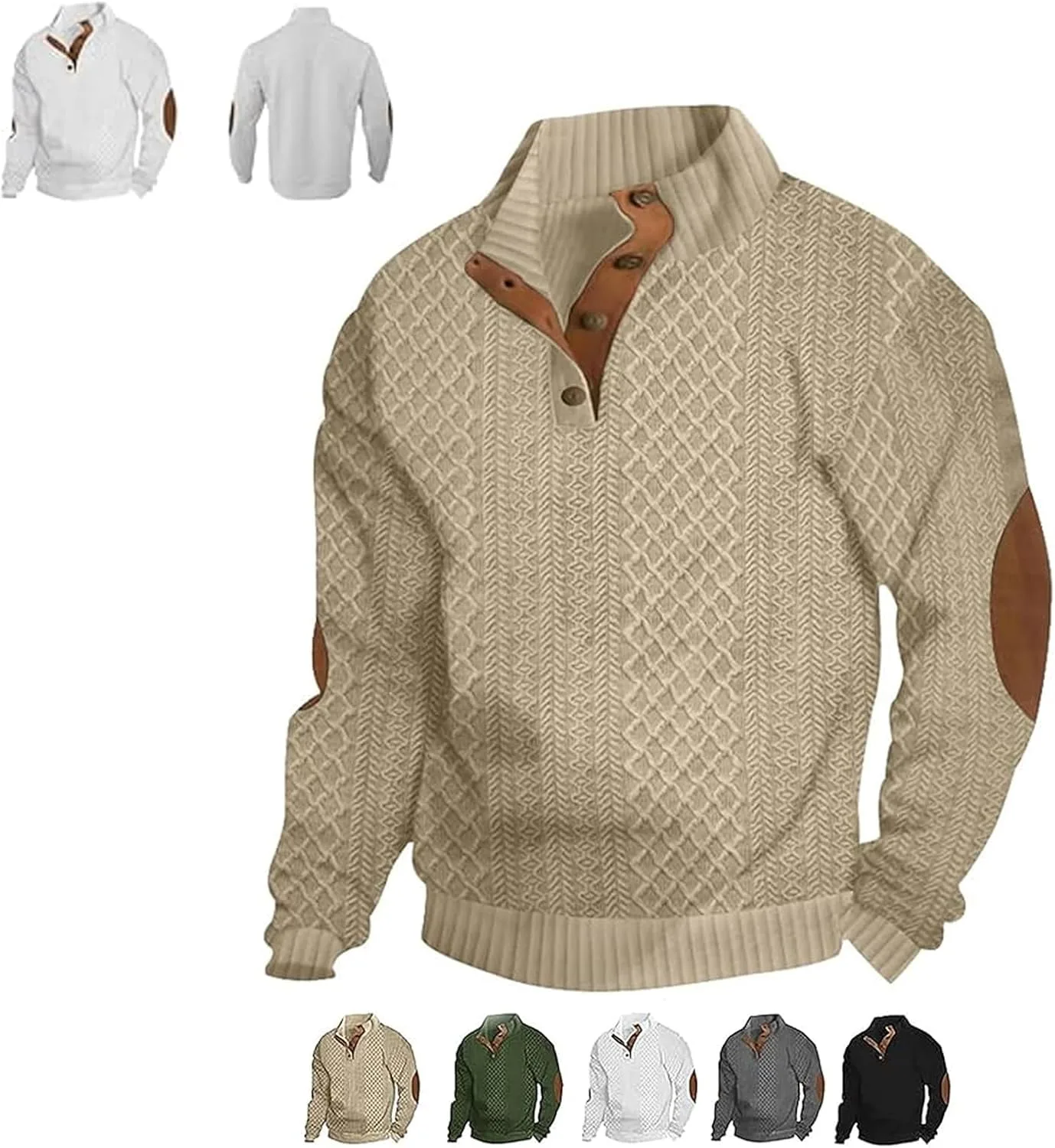 Мужской повседневный свитер с воротником и заплатками на локтях
Мужской повседневный свитер с воротником и заплатками на локтях