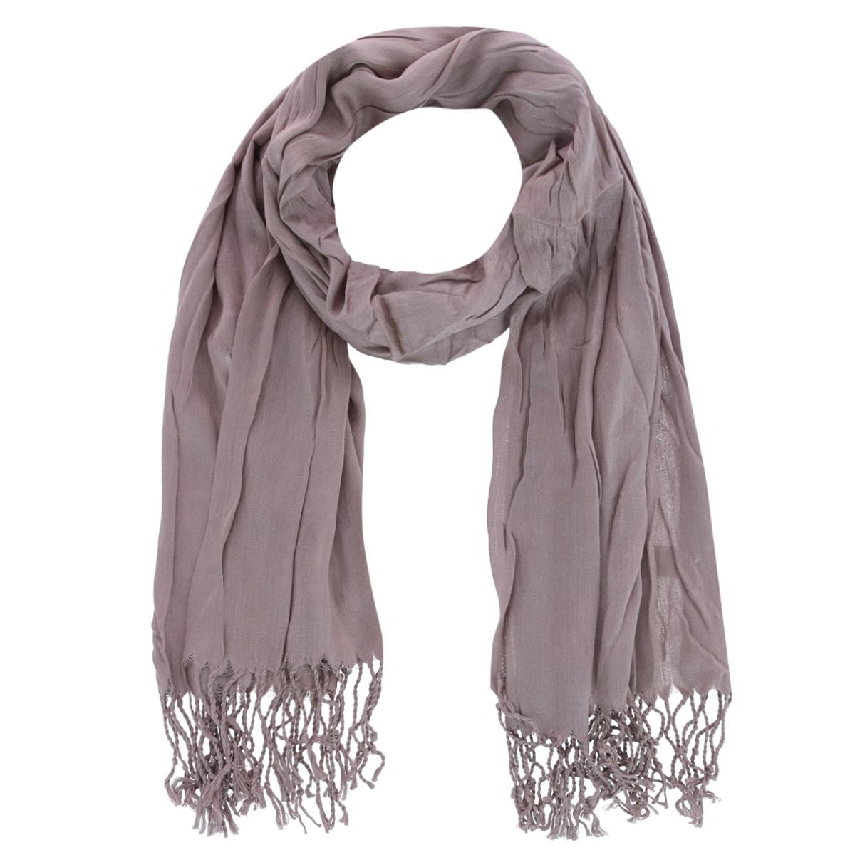 Женский однотонный жатый шарф с кисточками CTM, серо-коричневый 
Женский однотонный жатый шарф с кисточками CTM, серо-коричневый
