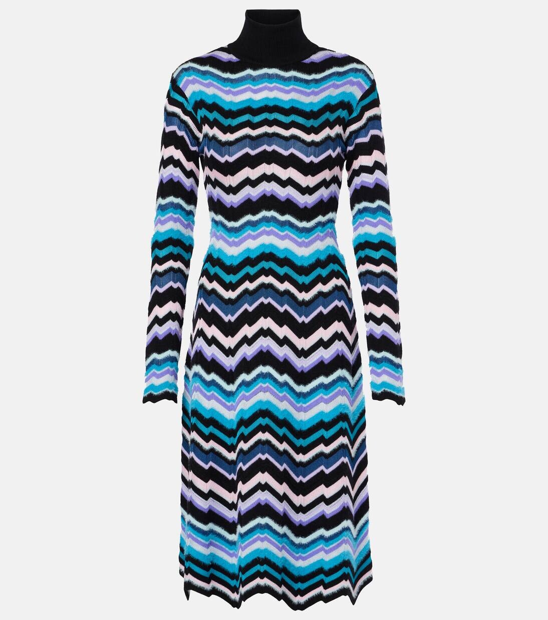 Платье-водолазка миди с зигзагообразным узором Missoni, цвет multicolor on blue base 
Платье-водолазка миди с зигзагообразным узором Missoni, цвет multicolor on blue base