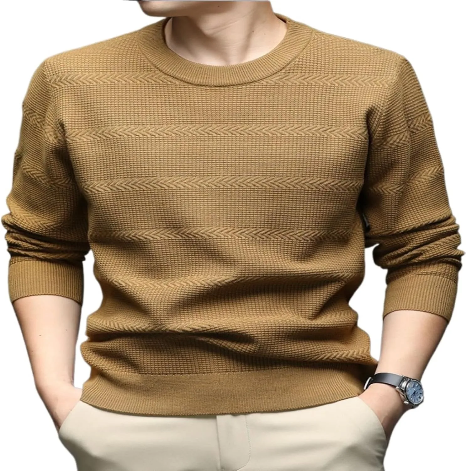 Мужской свитер с длинным рукавом и круглым вырезом
Мужской свитер с длинным рукавом и круглым вырезом