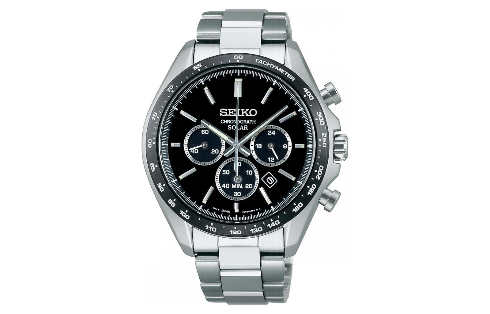 Солнечные кварцевые часы SEIKO на стальном браслете с черным циферблатом
Солнечные кварцевые часы SEIKO на стальном браслете с черным циферблатом