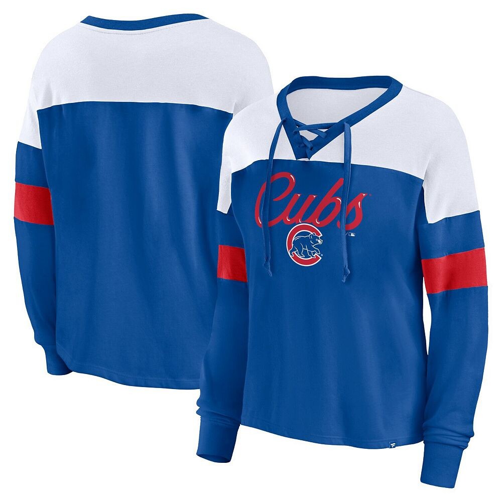 Женская брендовая футболка Fanatics Royal/White Chicago Cubs Even Match со шнуровкой и длинным рукавом с v-образным вырезом, цвет Cub Blue
Женская брендовая футболка Fanatics Royal/White Chicago Cubs Even Match со шнуровкой и длинным рукавом с v-образным вырезом, цвет Cub Blue