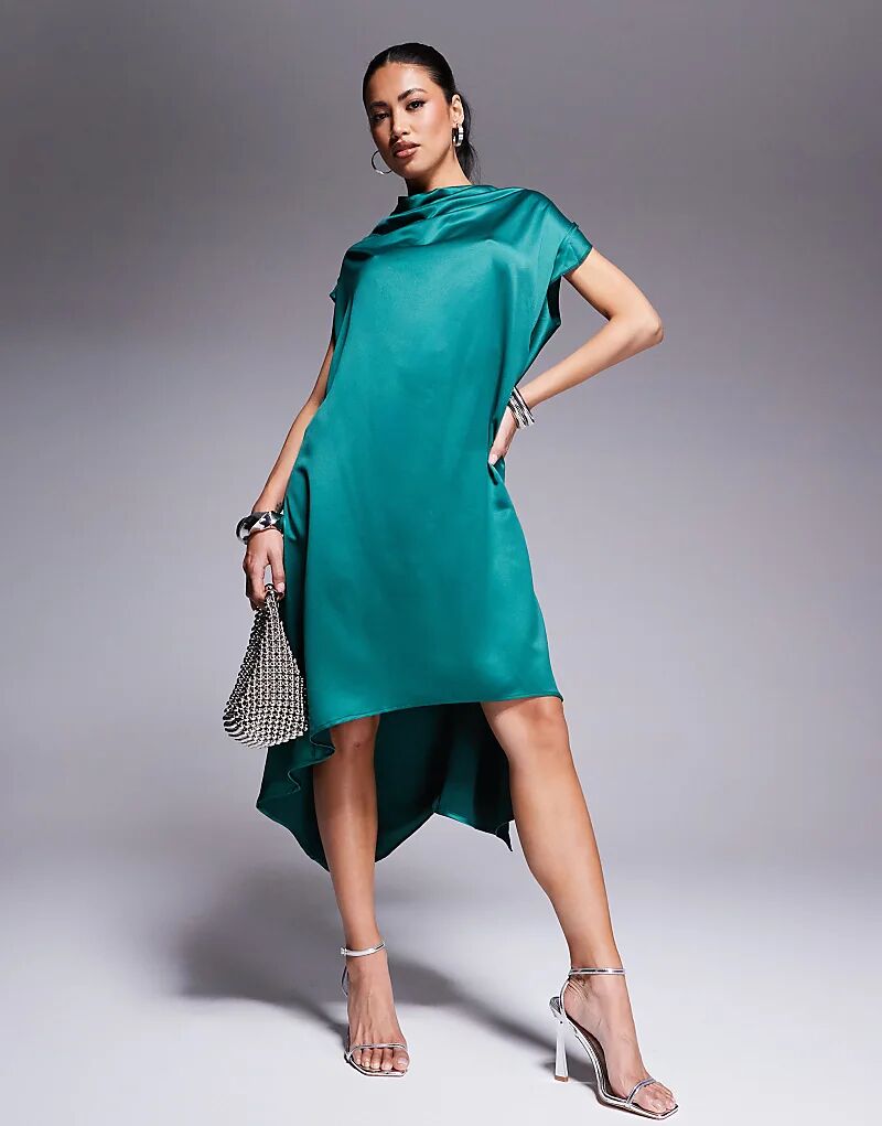 Платье Goddiva с вырезом-хомут сзади и атласным лифом миди в цвете «ботанический зеленый» 
Платье Goddiva с вырезом-хомут сзади и атласным лифом миди в цвете «ботанический зеленый»