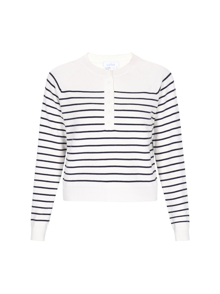 Женский свитер темно-синего цвета с оттенком белого usha BLUE LABEL
Женский свитер темно-синего цвета с оттенком белого usha BLUE LABEL