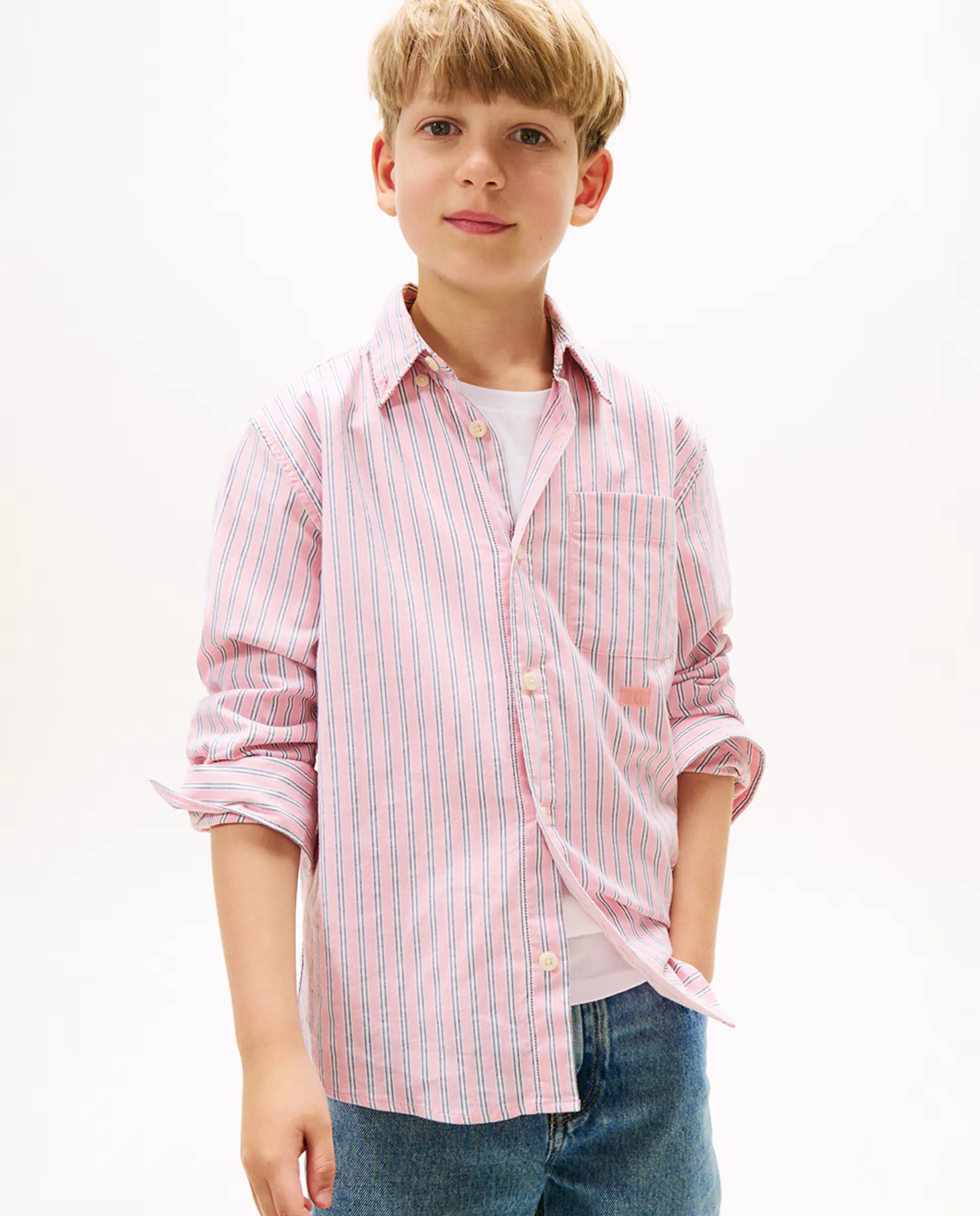 Детская рубашка с длинным рукавом в полоску Tommy Hilfiger, розовый 
Детская рубашка с длинным рукавом в полоску Tommy Hilfiger, розовый