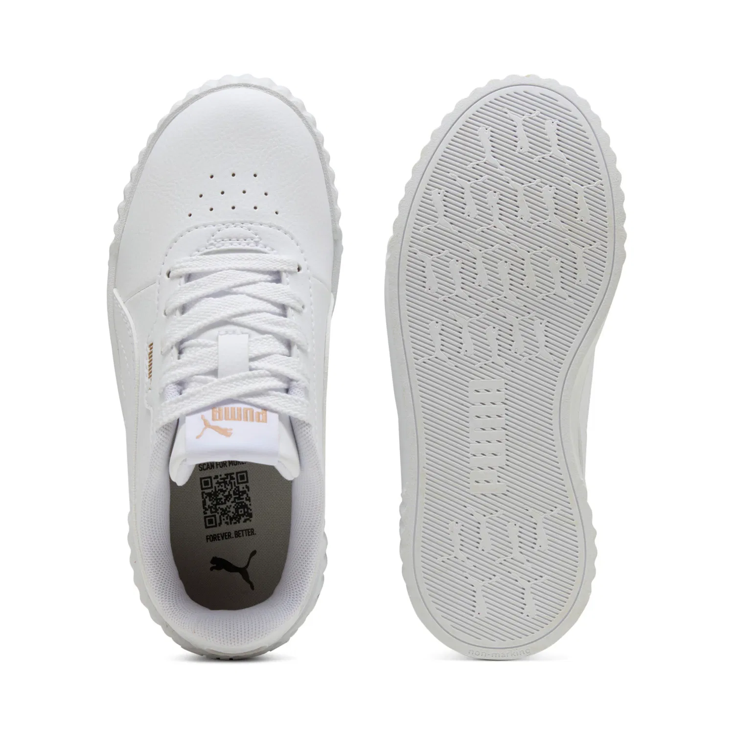 Детские теннисные кроссовки с шнуровкой PUMA, White/Gold — фото 4