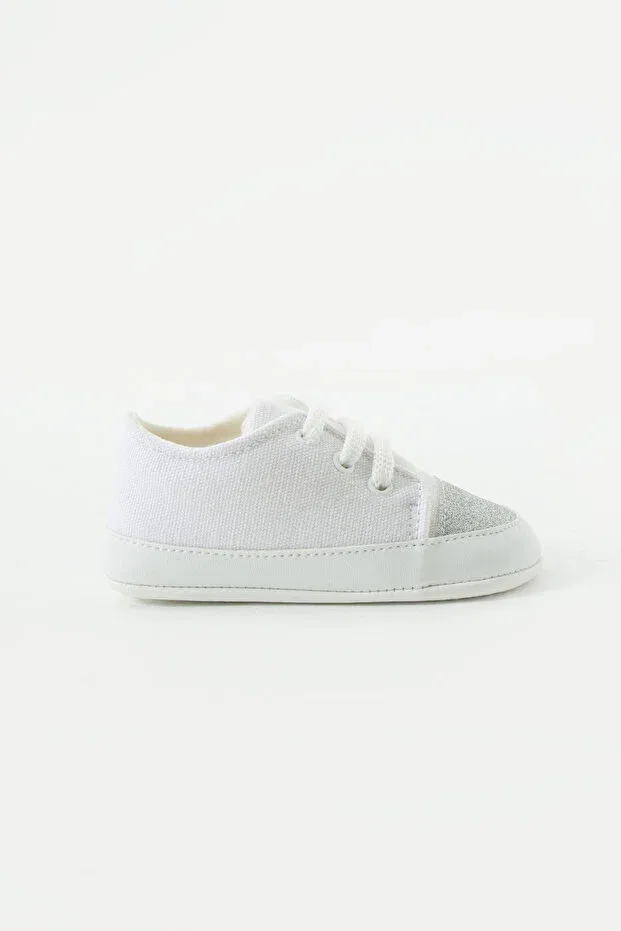 Детские ботинки для девочек на шнуровке First Step Non-Slip Sole Lace-Up Glitter Detail Comfortable Baby Girl Shoes Booties Yummy Kids, White/Grey — фото 3