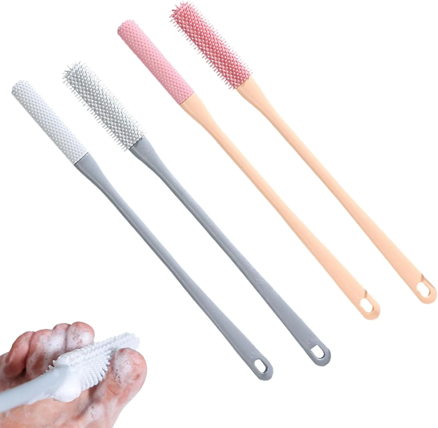 Щетка для ног с длинной ручкой, 2 шт, силикон, Gray + Pink Generisch